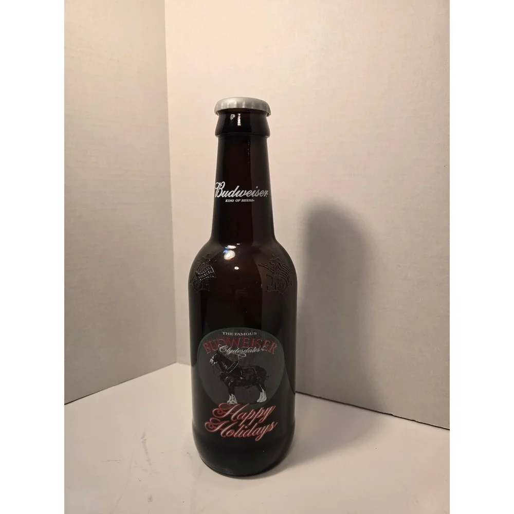 Budweiser Happy‎ Holidays Clydesdales Beer Bottle Collectible Empty Amber Glass